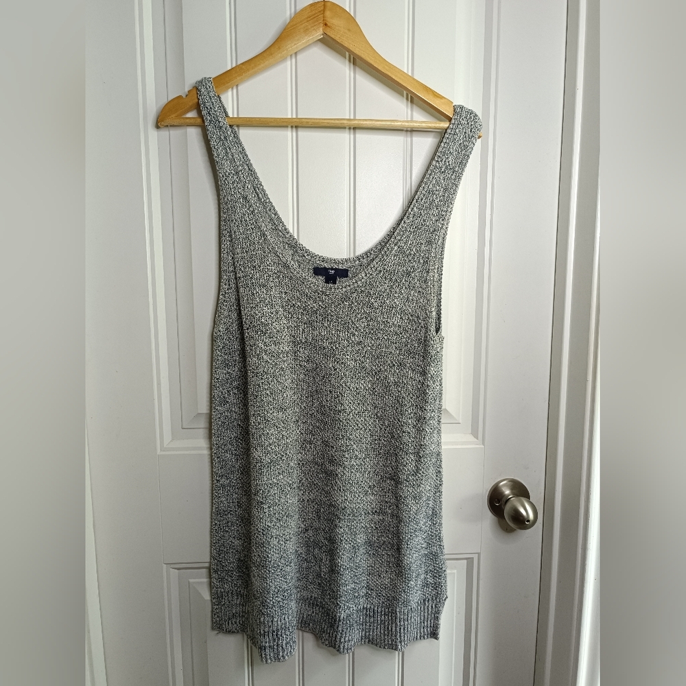 Large GAP Marled Heather Gray Knit Sweater Tank Top Cotton Casual Travel Y2K